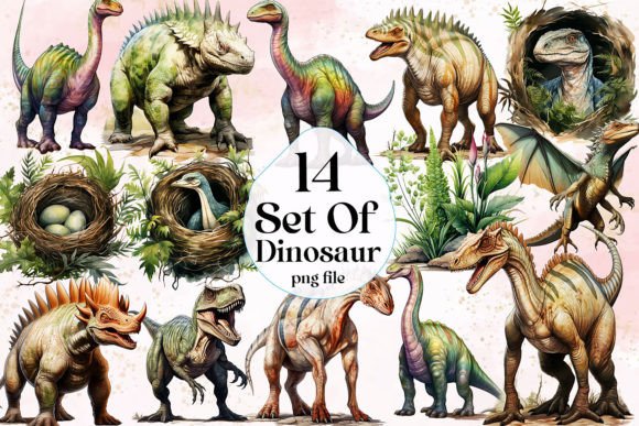 Download Set of Dinosaurs Watercolor Sublimation - Watercolor sublimation Collection