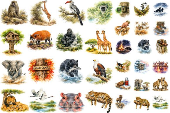 Download 105 Safari Animal Watercolor Sublimation - Premium Resources
