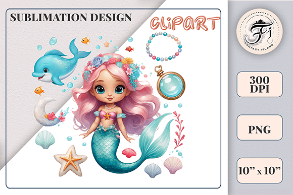 Download Cute Mermaid Watercolor Sublimation Png - Watercolor sublimation Collection