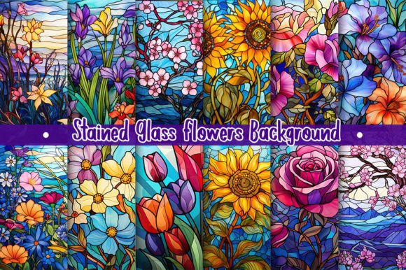 Download Stained Glass Flowers Background - Flowers background Collection